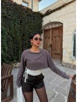 Kahve Yumoş İki Parça Büzgülü Sweat