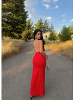 Kırmızı Askısı Ayarlanabilir Maxi Elbise