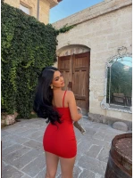 Kırmızı Baget Taşlı Mini Elbise