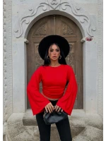 Kırmızı Carmen Drapeli Bluz