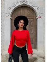 Kırmızı Carmen Drapeli Bluz