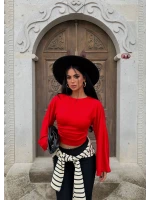 Kırmızı Carmen Drapeli Bluz
