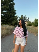 Kırmızı Çizgili Oversize Tişört