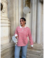Kırmızı Çizgili Polo Yaka Sweat