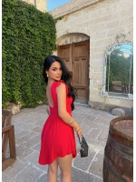 Kırmızı Derin V Yaka Şortlu Elbise