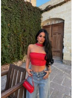 Kırmızı Diamond Choker Crop