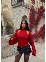 Kırmızı Fermuarlı Bolerolu İkili Takım