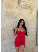Kırmızı Göğüs Destekli Mini Elbise