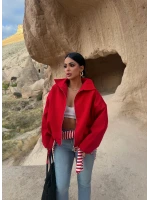 Kırmızı Kemerli Oversize Bomber Ceket