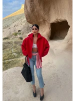 Kırmızı Kemerli Oversize Bomber Ceket