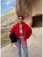 Kırmızı Kemerli Oversize Bomber Ceket