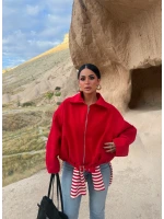 Kırmızı Kemerli Oversize Bomber Ceket