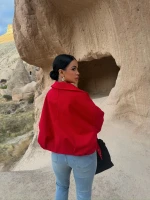 Kırmızı Kemerli Oversize Bomber Ceket