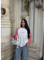 Kırmızı Kol Çizgili Reglan Sweat