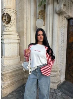Kırmızı Kol Çizgili Reglan Sweat