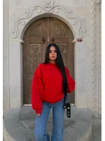 Kırmızı Kol Parçalı Şardonlu Sweat