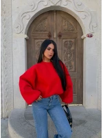 Kırmızı Kol Parçalı Şardonlu Sweat