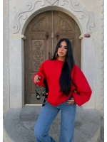Kırmızı Kol Parçalı Şardonlu Sweat