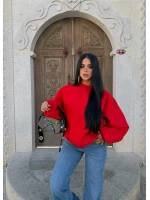 Kırmızı Kol Parçalı Şardonlu Sweat