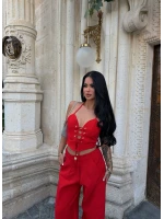 Kırmızı Kuşgözü Dokuma Lace Takım