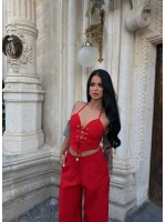 Kırmızı Kuşgözü Dokuma Lace Takım