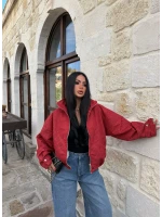 Kırmızı Lora Ekose Bomber Ceket