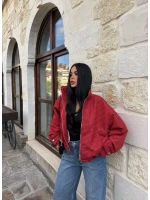 Kırmızı Lora Ekose Bomber Ceket