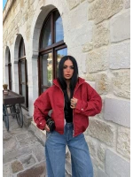Kırmızı Lora Ekose Bomber Ceket