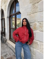 Kırmızı Lora Ekose Bomber Ceket