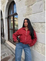Kırmızı Lora Ekose Bomber Ceket
