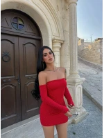 Kırmızı Madonna Taşlı Mini Elbise