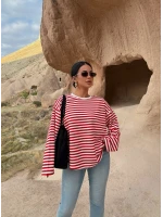 Kırmızı Modal Çizgili Basic Sweat