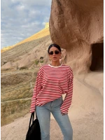 Kırmızı Modal Çizgili Basic Sweat