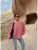 Kırmızı Modal Çizgili Basic Sweat
