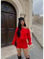 Kırmızı Modal Düşük Omuz Elbise