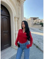 Kırmızı Polo Yaka Crop Gömlek