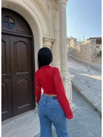 Kırmızı Polo Yaka Crop Gömlek