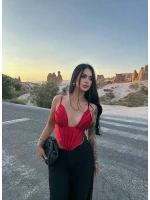 Kırmızı Saten Balenli Korse