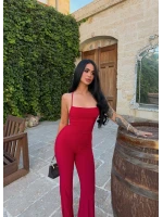 Kırmızı Sırt İpli Yırtmaçlı Tulum