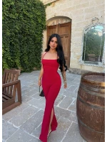 Kırmızı Sırt İpli Yırtmaçlı Tulum