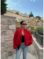 Kırmızı Vera Balon Kollu Bomber Ceket