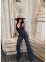 Kontrast Dikişli Denim Tulum