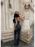 Kontrast Dikişli Denim Tulum
