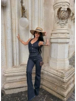 Kontrast Dikişli Denim Tulum