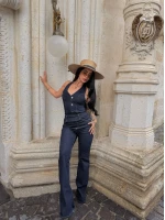 Kontrast Dikişli Denim Tulum
