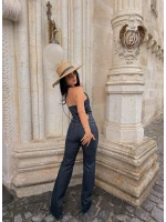 Kontrast Dikişli Denim Tulum