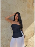 Lacivert Çift Yırtmaçlı Denim Straplez
