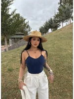 Lacivert İp Askılı Çizgili Büstiyer