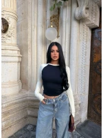 Lacivert Kontrast Reglan Crop