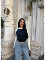 Lacivert Kontrast Reglan Crop